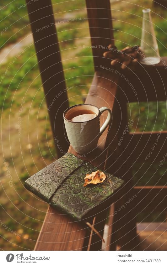 gemütlicher Herbstmorgen im Landhaus Tee Lifestyle Erholung Garten Dekoration & Verzierung Tisch Wärme Blatt Holz träumen heiß modern Geborgenheit bequem fallen