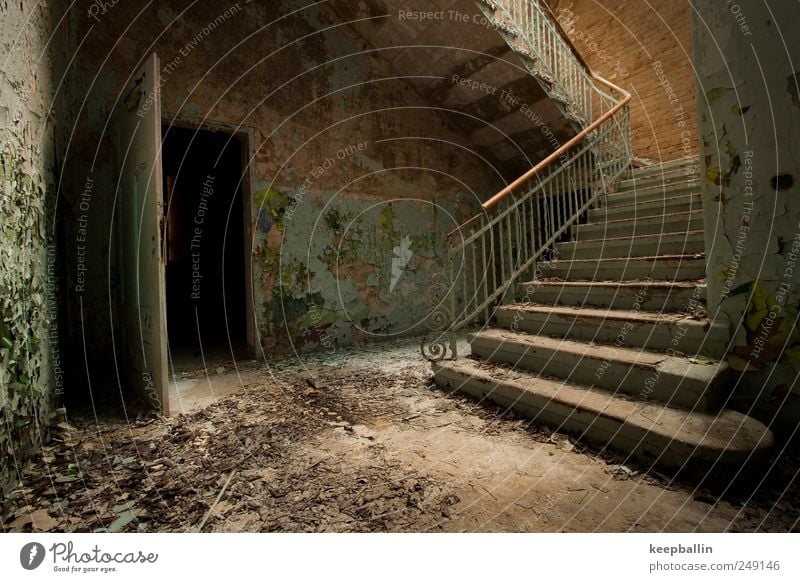 b_012 Haus Gebäude Mauer Wand Treppe Tür authentisch historisch braun Abenteuer Zerstörung schäbig Unbewohnt Farbfoto Innenaufnahme Menschenleer Tag Sonnenlicht