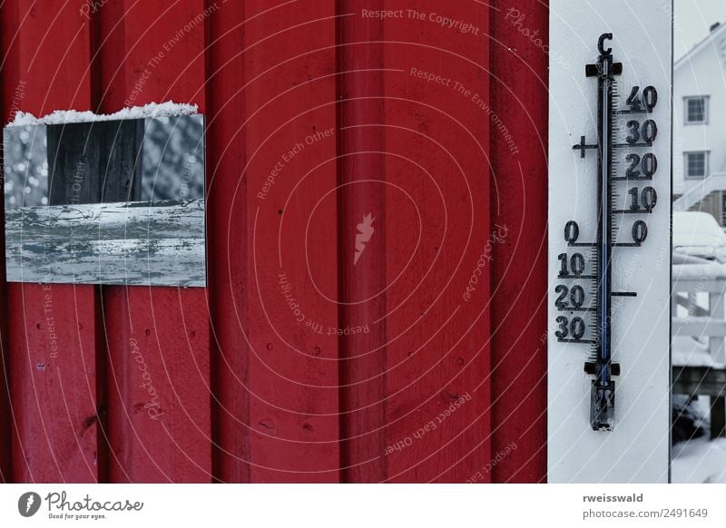 Null Grad Temperatur-Thermometer. Hamnoy-Reine-Norwegen-0369 Fisch Meeresfrüchte ruhig Angeln Ferien & Urlaub & Reisen Tourismus Schnee Winterurlaub Haus Natur