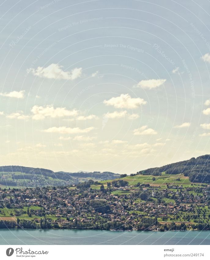 Seeland Natur Landschaft Himmel Schönes Wetter Seeufer natürlich Dorf Schweiz Farbfoto Außenaufnahme Menschenleer Textfreiraum oben Tag Vogelperspektive