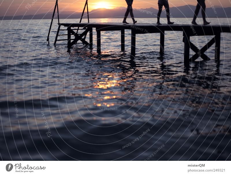 Summer Goes. Mensch 3 Umwelt Natur Wasser Himmel Horizont Sonne Sonnenaufgang Sonnenuntergang Sonnenlicht Sommer Klima Klimawandel Wetter Schönes Wetter