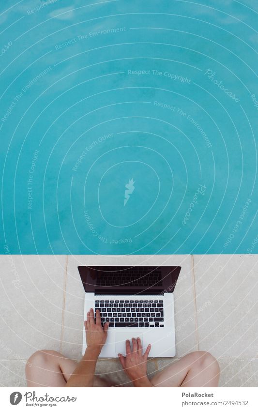 #A# Pool-Tipper Kultur Jugendkultur Veranstaltung Medien Neue Medien Internet E-Mail ästhetisch Schwimmbad Hotelpool blau Notebook Tippen