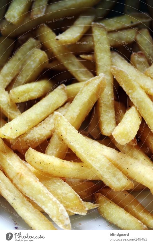 Pommes?! Lebensmittel Ernährung Fastfood Fingerfood Teller Duft gelb gold grau schwarz Kartoffeln Erdäpfel Salz Kräuter & Gewürze frittiert knusprig lecker