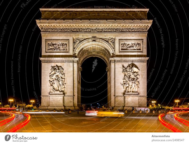 Arc de triomphe in Paris bei dunkler Nacht Ferien & Urlaub & Reisen Tourismus Ausflug Sightseeing Städtereise Nachtleben Architektur Kultur Landschaft Stadt