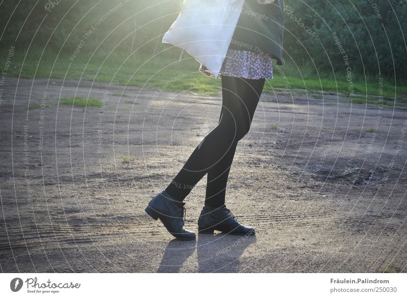 Lichtspaziergang. feminin Beine Fuß 1 Mensch gehen dünn Mobilität Textfreiraum links Textfreiraum rechts Schatten