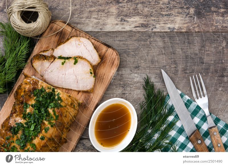 Gebratenes Schweinefleisch gebraten grillen gebastelt Weihnachten & Advent Tradition Lende Mahlzeit Lebensmittel Gesunde Ernährung Speise Foodfotografie