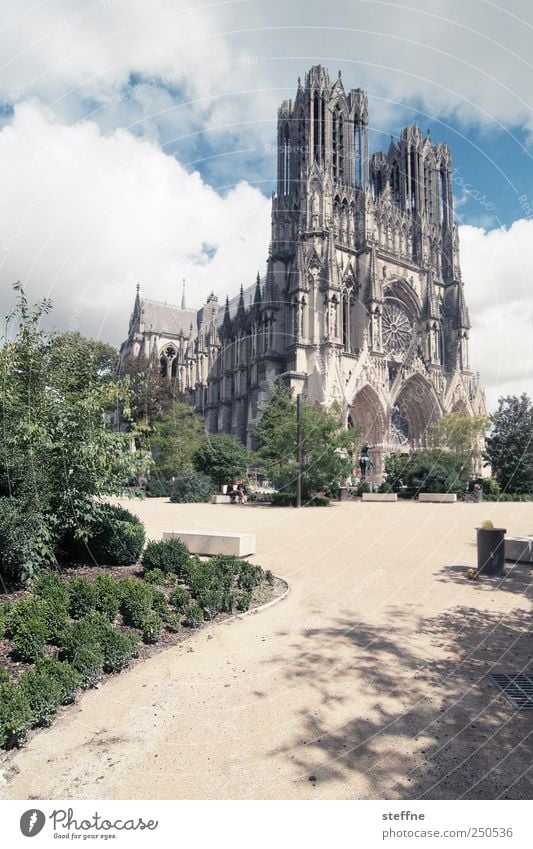 Pfad Wolken Sommer Schönes Wetter Park Reims Champagne Frankreich Altstadt Kirche Dom Sehenswürdigkeit Wahrzeichen notre dama de reims Religion & Glaube König