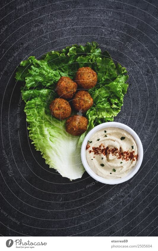 Falafel Lebensmittel Salat Salatbeilage Getreide Ernährung Asiatische Küche frisch Gesundheit braun grün Kichererbsen Vegane Ernährung Vegetarische Ernährung