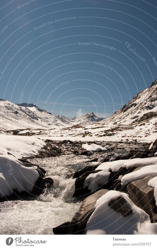 Winterwunderland Umwelt Natur Landschaft Urelemente Wasser Wetter Schönes Wetter Schnee Felsen Alpen Gipfel Schneebedeckte Gipfel Gletscher Bach Fluss