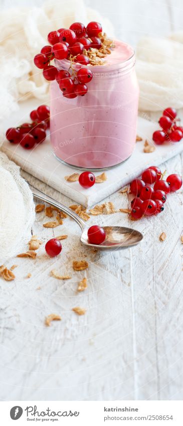 Rote Johannisbeeren und Joghurt Frucht Dessert Ernährung Frühstück Vegetarische Ernährung Diät Löffel Sommer frisch weiß Hintergrund Beeren Entzug Lebensmittel