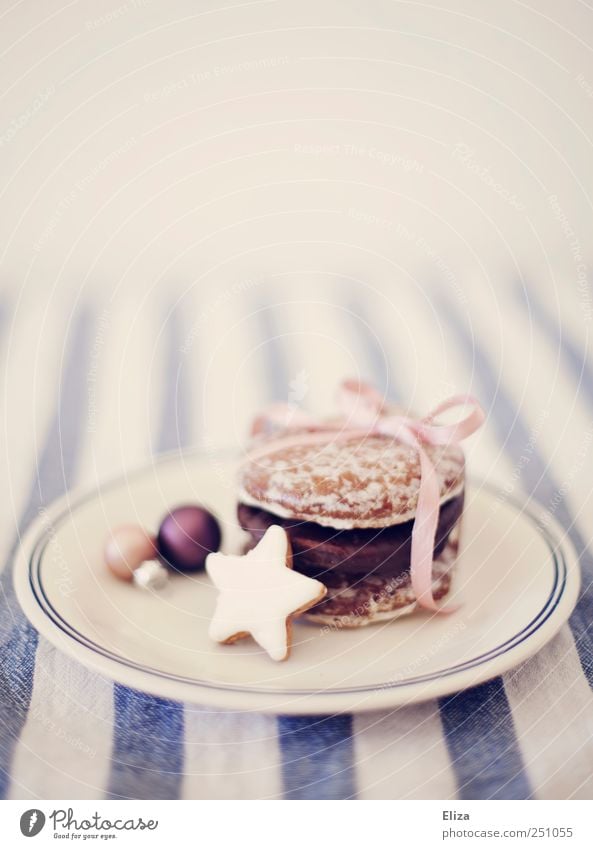 Ein weihnachtlicher Teller mit Lebkuchen und Zimtsternen und Weihnachtsgebäck Dekoration & Verzierung Weihnachten & Advent hell lecker rosa Plätzchen