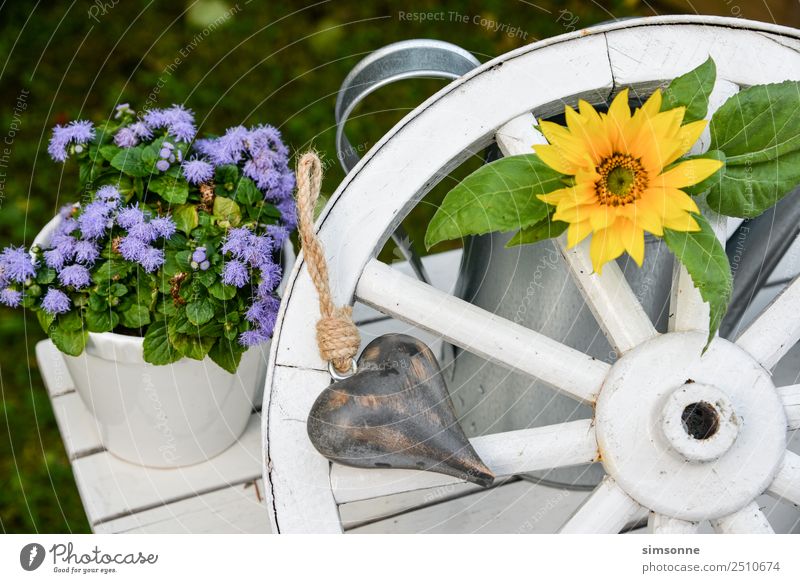 Gartendekoration altes Wagenrad aus Holz und Sonnenblume Wohlgefühl Freizeit & Hobby Dekoration & Verzierung Geburtstag Arbeit & Erwerbstätigkeit Werkzeug Seil