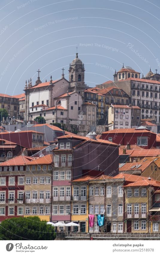 Porto Ferien & Urlaub & Reisen Ausflug Sommer Sommerurlaub Haus Wolkenloser Himmel Schönes Wetter Portugal Stadt Stadtzentrum Altstadt Skyline Kirche Fassade