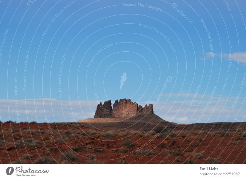 Fels in rotem Sand Natur Landschaft Urelemente Erde Himmel Horizont Sommer Schönes Wetter Sträucher Felsen Wüste Steppe Menschenleer Stein außergewöhnlich eckig