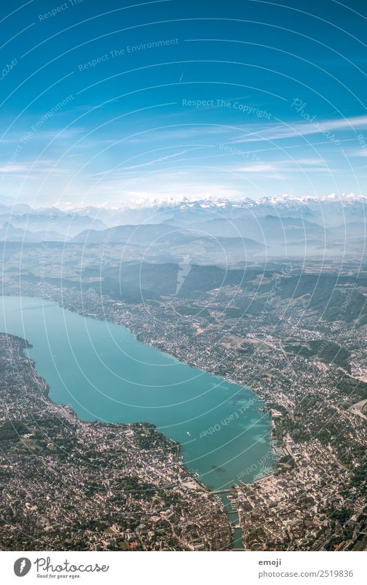 Zürichsee Umwelt Erde Himmel Alpen Berge u. Gebirge See Stadt Hauptstadt blau Luftaufnahme Zürich See Farbfoto mehrfarbig Außenaufnahme Tag Vogelperspektive