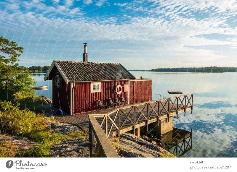 Schärengarten an der schwedischen Küste vor Stockholm Erholung Ferien & Urlaub & Reisen Tourismus Insel Haus Natur Landschaft Wolken Baum Ostsee Architektur