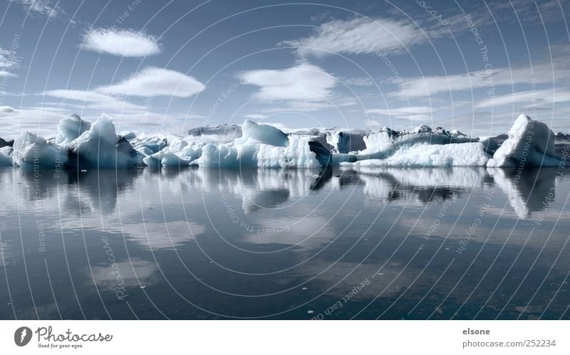 ICE Landschaft Wasser Wolken Winter Klima Klimawandel Wetter Eis Frost Berge u. Gebirge Gletscher Seeufer Bucht Fjord ruhig Abenteuer Idylle Eisberg Island