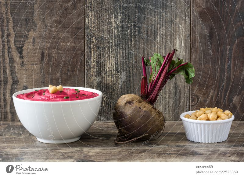 Rübenhummus Lebensmittel Gesunde Ernährung Speise Foodfotografie Brot Vegetarische Ernährung Diät Schalen & Schüsseln Tisch Holz frisch Hummus Rote Beete