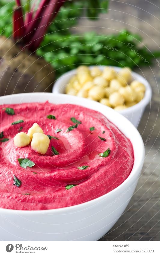 Rübenhummus Lebensmittel Gesunde Ernährung Speise Foodfotografie Brot Vegetarische Ernährung Diät Schalen & Schüsseln Tisch Holz frisch Hummus Rote Beete