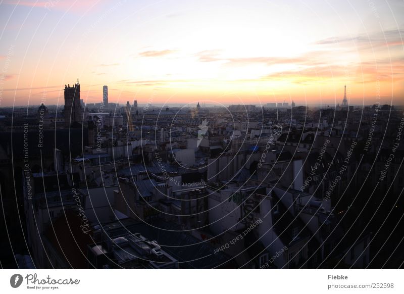 Paris Himmel Sonnenaufgang Sonnenuntergang Schönes Wetter Stadt Hauptstadt Stadtzentrum Skyline Haus Gebäude Sehenswürdigkeit Wahrzeichen Denkmal Tour d'Eiffel