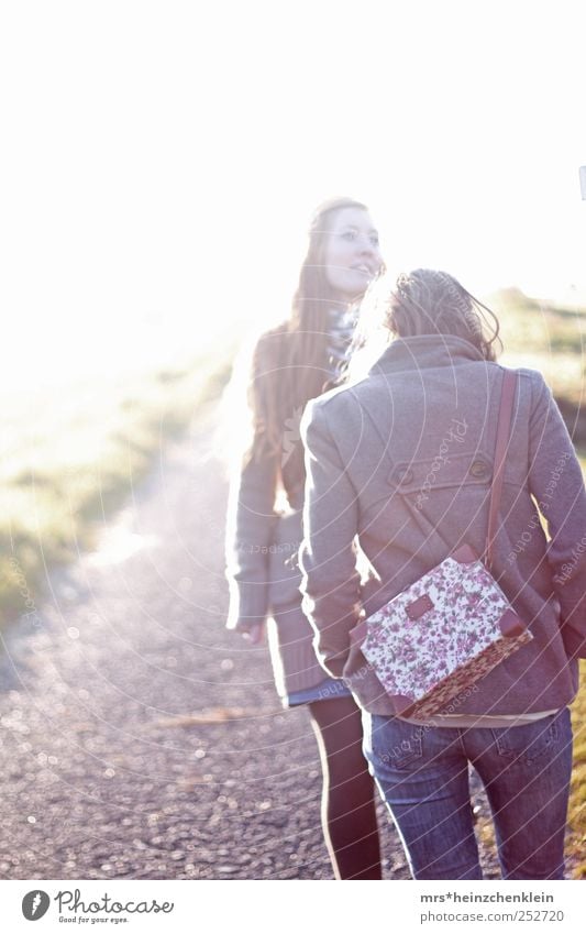 Herbstspaziergang Mensch feminin Junge Frau Jugendliche Erwachsene Familie & Verwandtschaft Freundschaft 2 18-30 Jahre Umwelt Natur Sonne Sonnenlicht