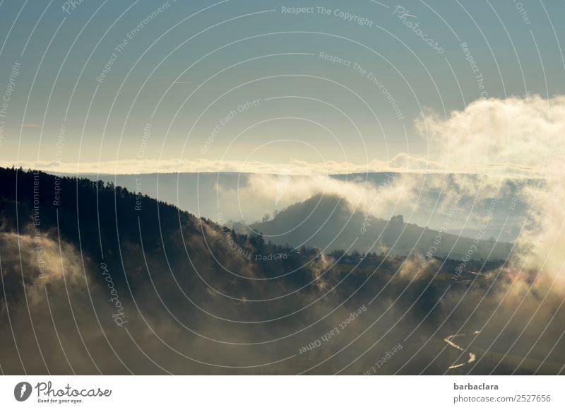 Herbstluft Ausflug wandern Natur Landschaft Urelemente Luft Himmel Wolken Klima Nebel Wald Hügel blau Stimmung Freiheit Freizeit & Hobby Horizont Ferne Farbfoto