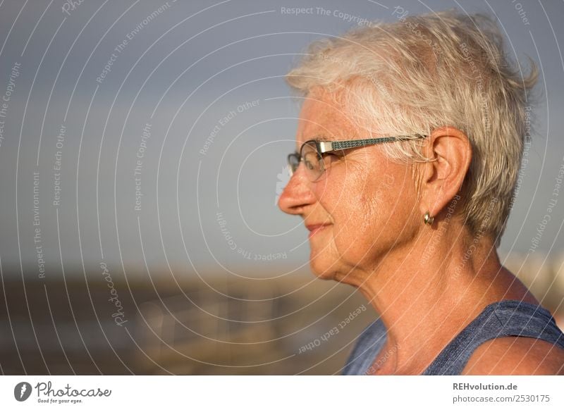 Alte Frau sieht in die Ferne Mensch feminin Erwachsene Weiblicher Senior Großmutter Leben Kopf Gesicht 1 60 und älter Umwelt Natur Landschaft Himmel Strand