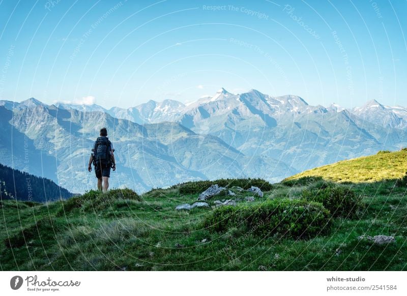 The lonely wanderer Ferien & Urlaub & Reisen Tourismus Ausflug Abenteuer Ferne Freiheit Expedition Camping Sommerurlaub Berge u. Gebirge wandern Mann Erwachsene