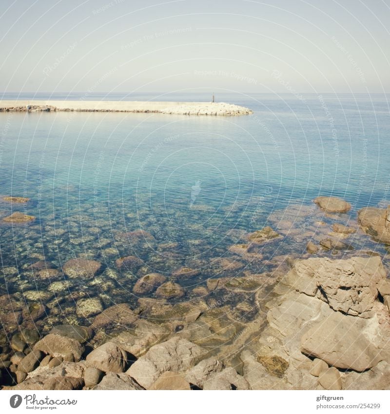 blue transparency Umwelt Natur Landschaft Urelemente Wasser Himmel Wolkenloser Himmel Horizont Sommer Schönes Wetter Wellen Küste Strand Meer Insel Sauberkeit