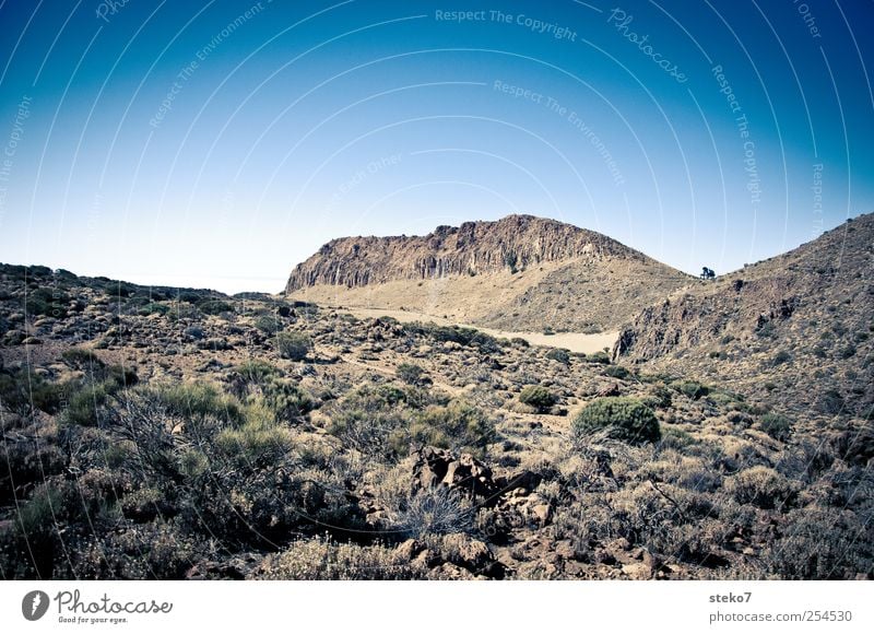 Festung Landschaft Wolkenloser Himmel Schönes Wetter Hügel Felsen Berge u. Gebirge Gipfel blau braun steil abweisend Teneriffa Farbfoto Außenaufnahme