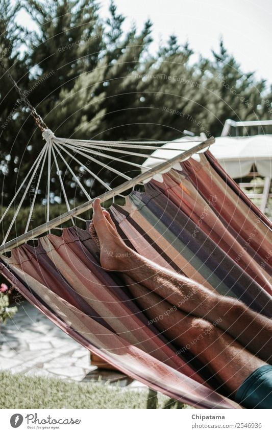 Männerbeine auf der Hängematte Wasser atmen genießen Sommer vertikal Schickimicki aussruhen leicht Begeisterung Glück LAZY Junger Mann Reisefotografie Beine