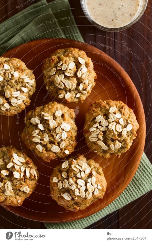 Apfel-Haferflocken-Muffin Brot Frühstück frisch Lebensmittel Korn Müsli gebastelt Kuchen süß Snack Gesundheit saisonbedingt Amerikaner Schnellbrot Overhead Top