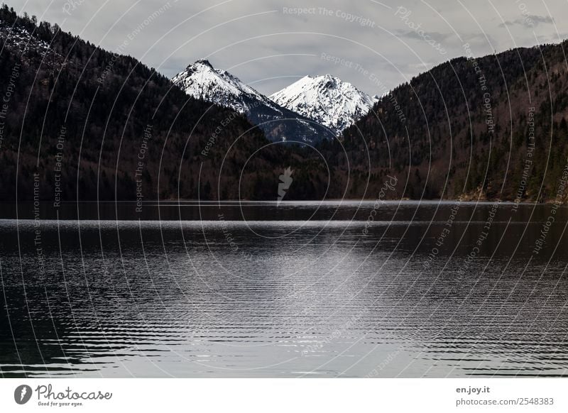 900 | Einschnitt Ferien & Urlaub & Reisen Ausflug Ferne Berge u. Gebirge Natur Landschaft Himmel Winter Alpen Gipfel Schneebedeckte Gipfel See dunkel schwarz