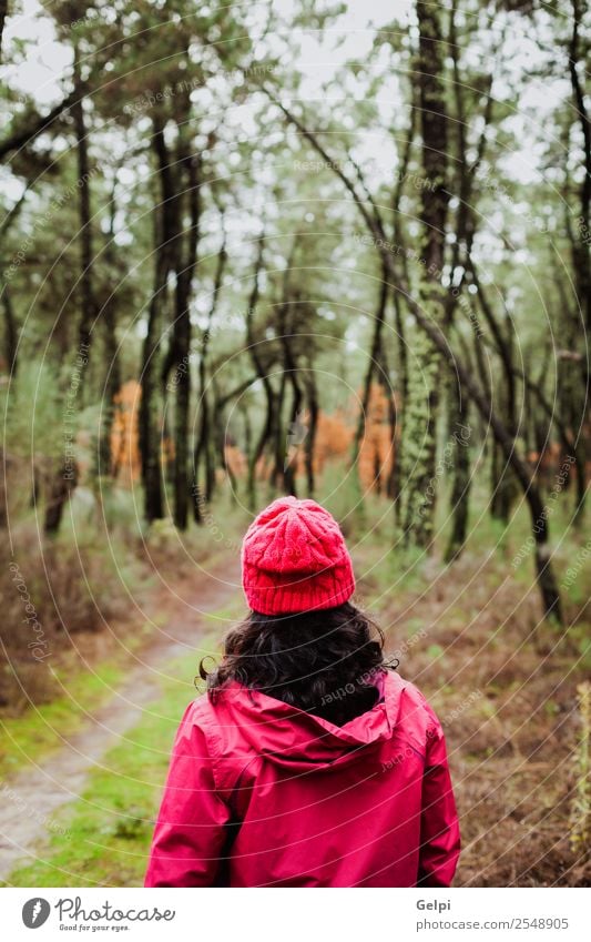 Reife Frau Lifestyle schön Gesicht Freiheit Winter Mensch Erwachsene Natur Herbst Baum Blatt Park Wald Wege & Pfade Mode Hut brünett natürlich niedlich rosa