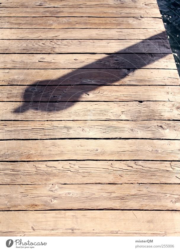 Venedig, du Schwein! Kunst ästhetisch Steg Anlegestelle Holz Meer Küste Schatten anstößig Mittag Penis Spitze Perspektive Farbfoto Gedeckte Farben Außenaufnahme