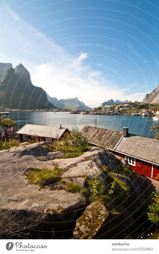 Kjerkfjorden, Reine Polarmeer Felsen Ferien & Urlaub & Reisen Fischer Fischerhütte Hafen Himmel Himmel (Jenseits) Holzhaus Hütte Insel Landschaft Lofoten