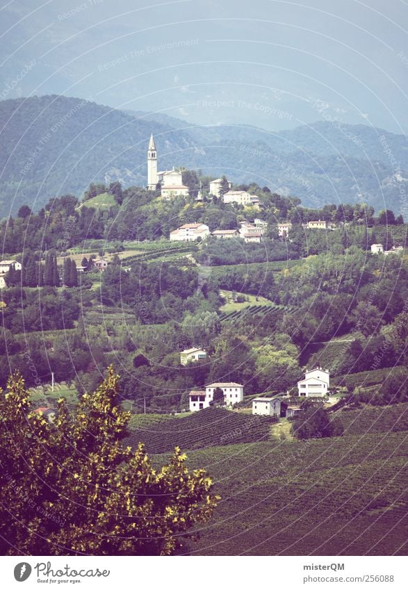 Bergdorf. Dorf Stadt ästhetisch Berge u. Gebirge grün Religion & Glaube Idylle Italien Weinbau Urlaubsstimmung Urlaubsfoto Natur Frankreich Bundesland Tirol