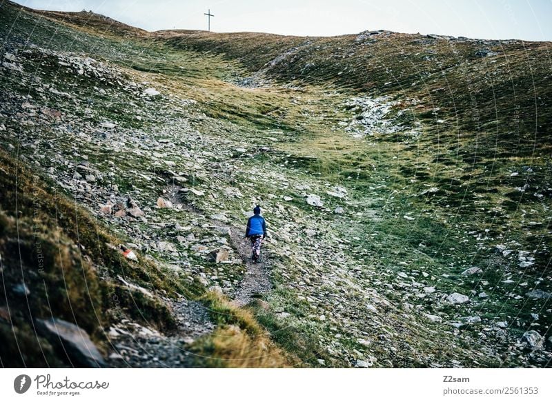 Aufstieg zum Gipfel Berge u. Gebirge wandern Feste & Feiern Junge Frau Jugendliche 18-30 Jahre Erwachsene Umwelt Natur Landschaft Himmel Herbst Schönes Wetter