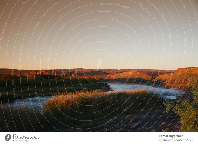 Orange River in Afrika Landschaft Wasser Himmel Sonnenaufgang Sonnenuntergang Sommer Gras Flussufer Menschenleer Stimmung Abenteuer Freiheit Natur