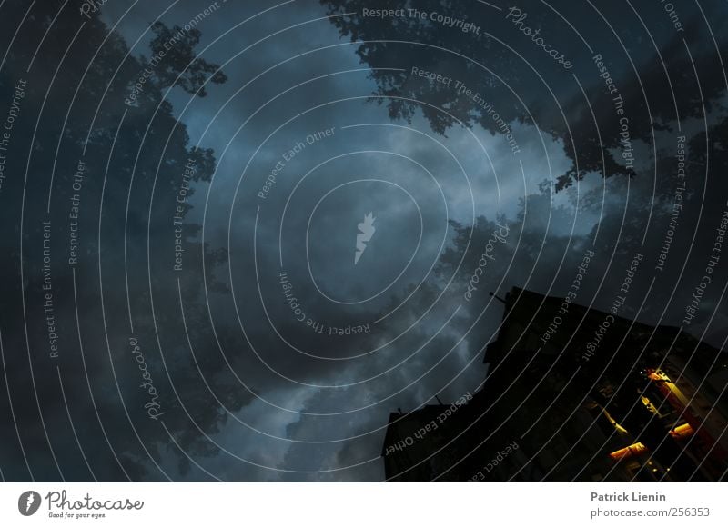 Friend of the night Umwelt Natur Urelemente Luft Wolken Gewitterwolken Nachthimmel schlechtes Wetter Wind Stadt Haus Bauwerk Gebäude Dach dunkel gruselig