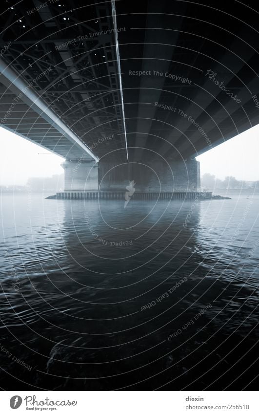 Auf der anderen Seite des Flusses [2] Wasser Himmel Wetter schlechtes Wetter Nebel Flussufer Rhein Mannheim Ludwigshafen Brücke Bauwerk Architektur Verkehr