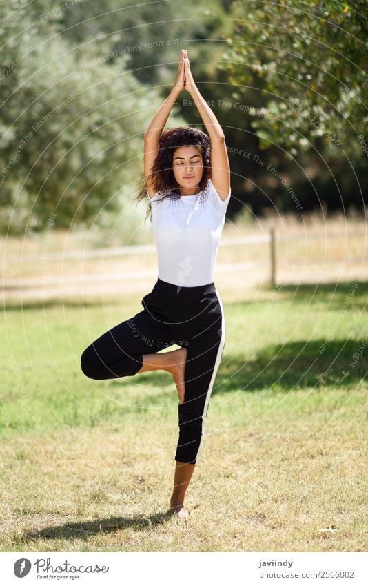 Junge arabische Frau, die Yoga in der Natur macht. Lifestyle schön Körper Erholung ruhig Meditation Sommer Sport Mensch feminin Junge Frau Jugendliche