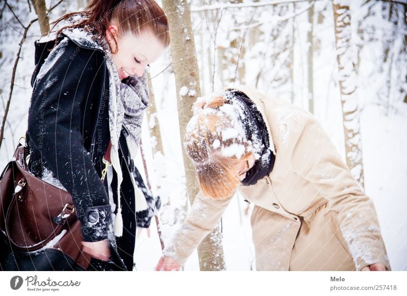 snowy moments Freizeit & Hobby Freiheit Winter Schnee Mensch feminin Junge Frau Jugendliche Freundschaft 2 18-30 Jahre Erwachsene Natur Wald Tasche brünett