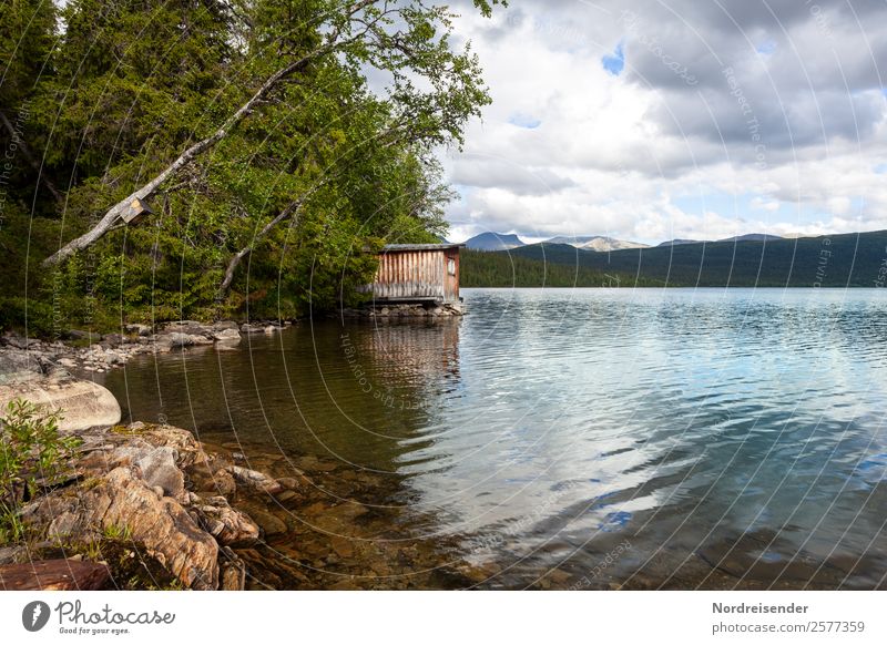 Kleine Hütte am See Ferien & Urlaub & Reisen Tourismus Abenteuer Ferne Freiheit Camping Sommer Natur Landschaft Wasser Wolken Baum Wald Seeufer Häusliches Leben