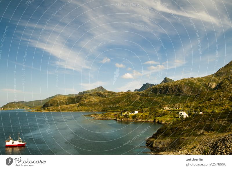 Skandinavische Küste Bucht Polarmeer Europa Felsen Ferien & Urlaub & Reisen Fischereiwirtschaft Fjord Hafen Himmel Himmel (Jenseits) Horizont Insel Landschaft