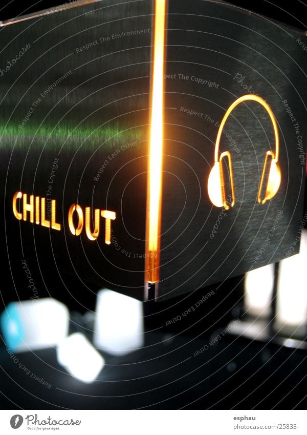 chill-out Kopfhörer Disco Symbole & Metaphern Typographie Buchstaben Licht Nachtleben Bar Stil Lampe Fototechnik Musik Metall Schriftzeichen Foyer Klang