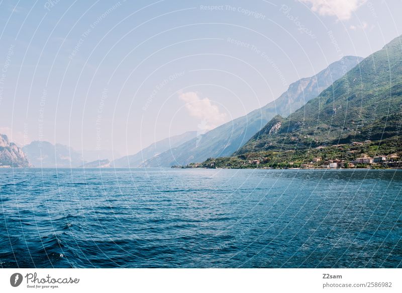 Gardasee | Malcesine Natur Landschaft Himmel Sommer Schönes Wetter Berge u. Gebirge Seeufer Dorf Kleinstadt Hafenstadt fahren nachhaltig natürlich blau grün