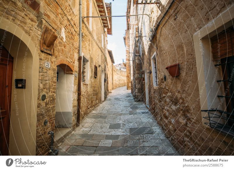 Enge Gasse Dorf Kleinstadt Haus alt Straße Tür Mauer Italien Toskana Ferien & Urlaub & Reisen genießen entdecken Farbfoto Außenaufnahme Menschenleer