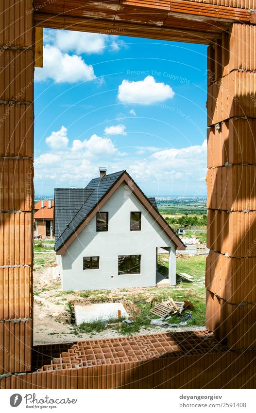 Bau eines neuen Hauses Berge u. Gebirge Familie & Verwandtschaft Himmel Gebäude Architektur authentisch modern blau schwarz weiß Konstruktion heimwärts