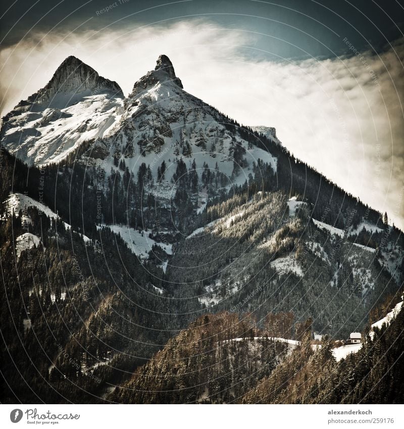 Kleine Hütte, große Berge Ferien & Urlaub & Reisen Tourismus Ausflug Abenteuer Winter Schnee Berge u. Gebirge Natur Landschaft Horizont Schönes Wetter Baum